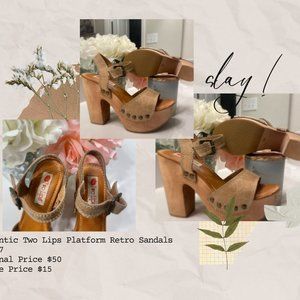 Tan Two Lips Platform Sandals Women's Size 7